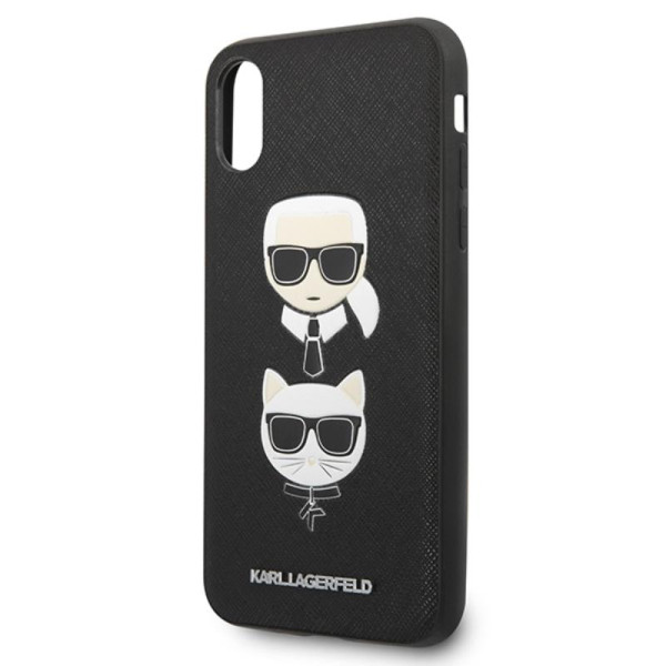 Etui Do iPhone XS / X Karl Lagerfeld Saffiano Karl & Choupette Heads Czarny