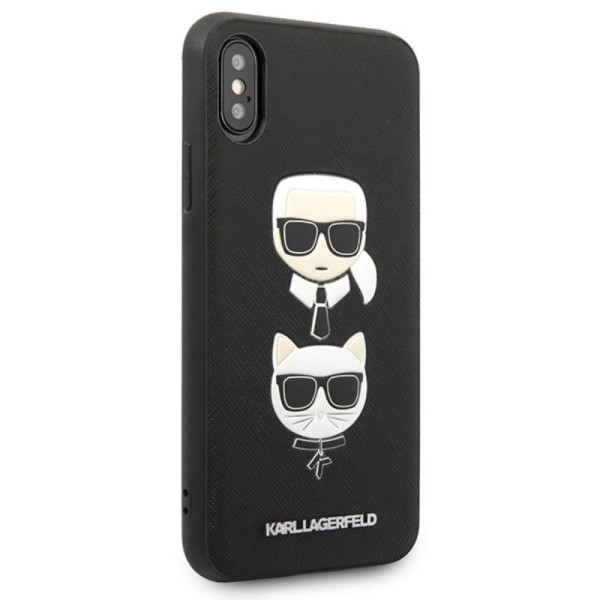 Etui Do iPhone XS / X Karl Lagerfeld Saffiano Karl & Choupette Heads Czarny