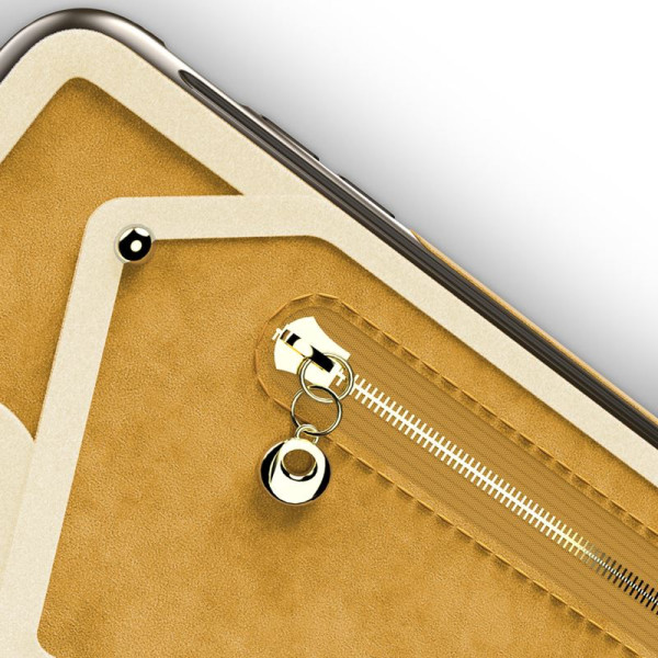 Etui Skórzane Do iPhone X Z Kieszeniami Na Karty + Saszetka Na Zamek + Szkło 9H Na Ekran Zizo Nebula Wallet Case Brązowy
