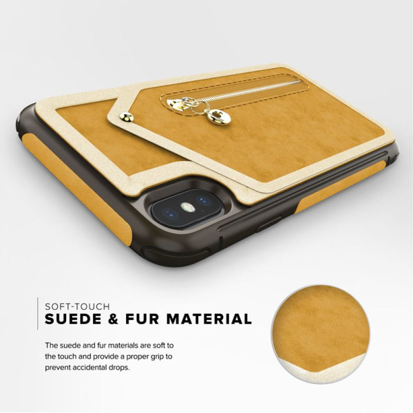 Etui Skórzane Do iPhone X Z Kieszeniami Na Karty + Saszetka Na Zamek + Szkło 9H Na Ekran Zizo Nebula Wallet Case Brązowy