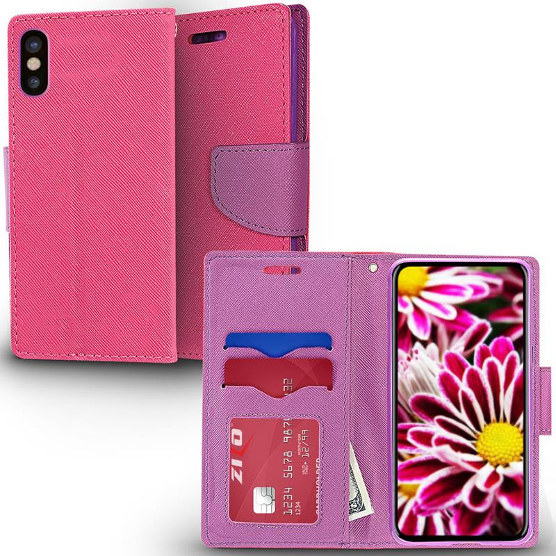 Etui Do iPhone X Z Kieszeniami Na Karty + Stand Up Zizo Flap Wallet Pouch Różowy