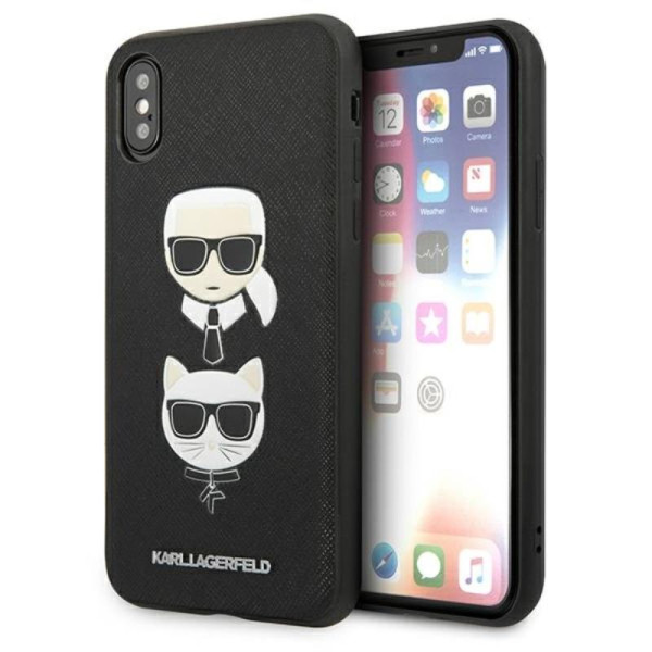 Etui Do iPhone XS Max Karl Lagerfeld Saffiano Karl & Choupette Heads Czarny