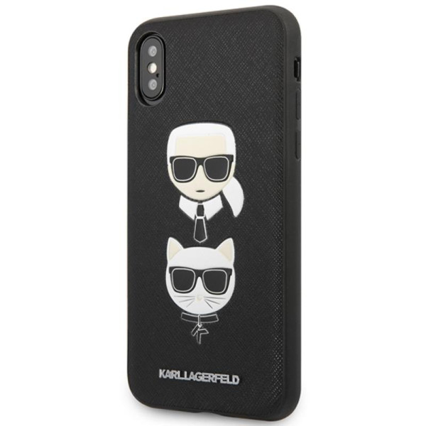 Etui Do iPhone XS Max Karl Lagerfeld Saffiano Karl & Choupette Heads Czarny