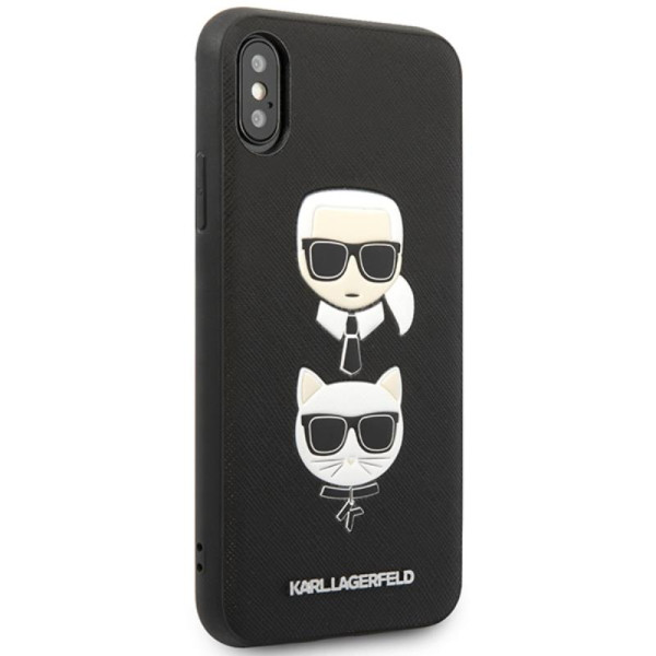 Etui Do iPhone XS Max Karl Lagerfeld Saffiano Karl & Choupette Heads Czarny