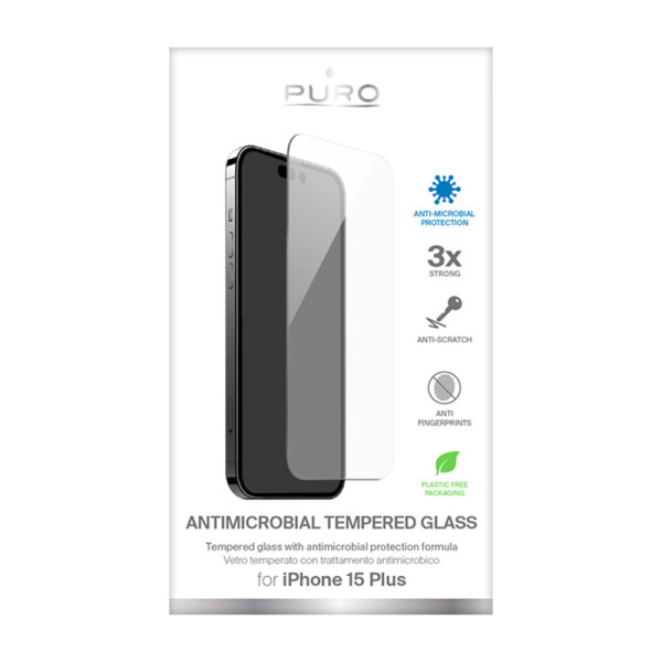 Szkło Ochronne Hartowane Z Ochroną Antybakteryjną iPhone 15 Plus Puro Anti-Bacterial Tempered Glass