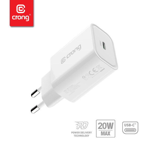 Ładowarka Sieciowa USB-C Power Delivery 20 W Crong USB-C Travel Charger Biały