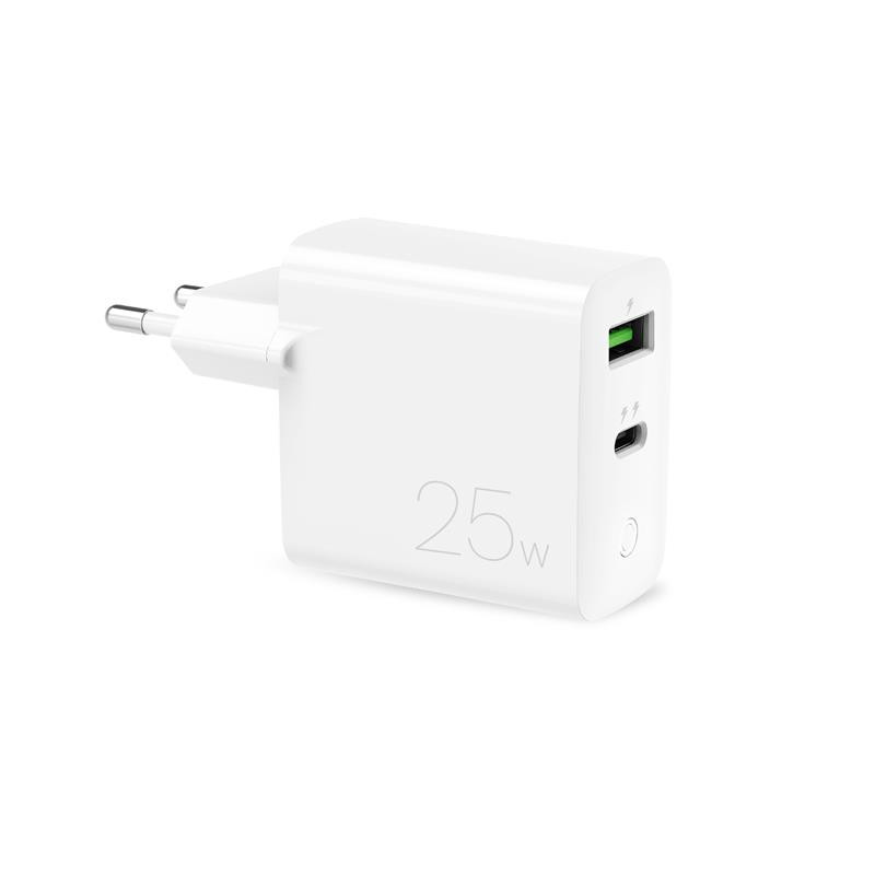 Ładowarka Sieciowa Szybka USB-A + USB-C Power Delivery 25 W Puro Mini Fast Travel Charger Biały
