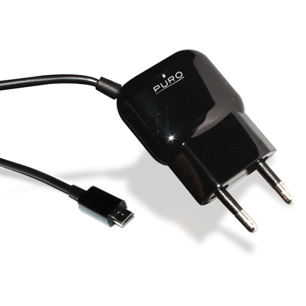 Ładowarka Sieciowa Przenośna Z Kablem Micro USB Puro Mini Travel Charger Czarny