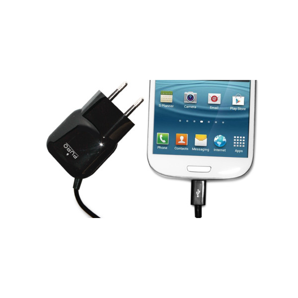 Ładowarka Sieciowa Przenośna Z Kablem Micro USB Puro Mini Travel Charger Czarny