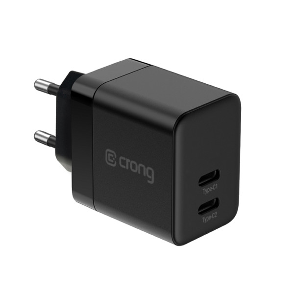 Ładowarka Sieciowa 2x USB-C 35 W Pd 3.0 Z Pps Crong Ultra Compact Gan Czarny