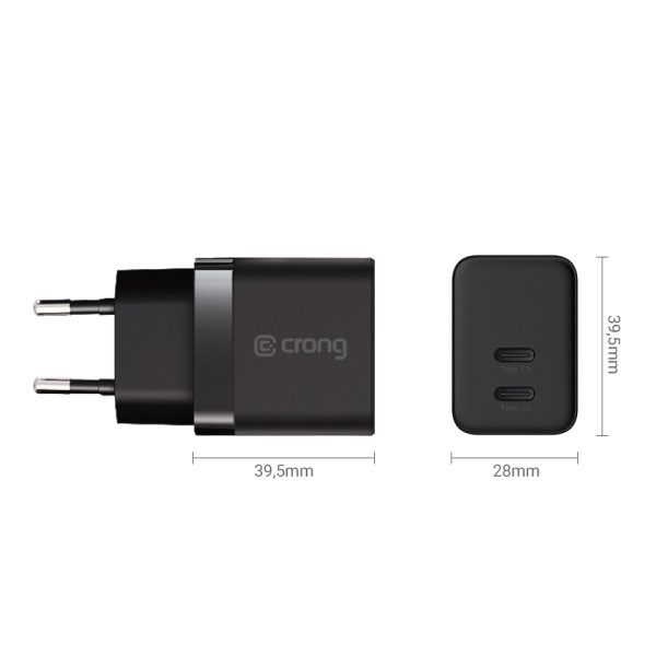 Ładowarka Sieciowa 2x USB-C 35 W Pd 3.0 Z Pps Crong Ultra Compact Gan Czarny
