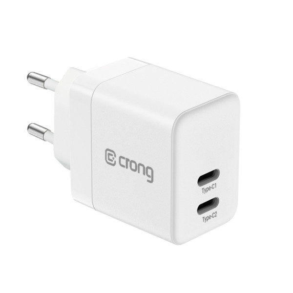 Ładowarka Sieciowa 2x USB-C 35 W Pd 3.0 Z Pps Crong Ultra Compact Gan Biały