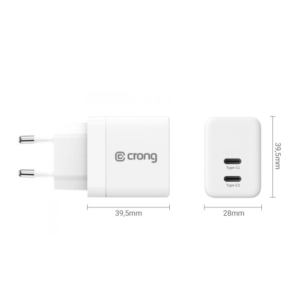 Ładowarka Sieciowa 2x USB-C 35 W Pd 3.0 Z Pps Crong Ultra Compact Gan Biały