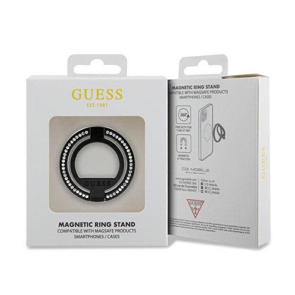 Uchwyt Magnetyczny Na Palec Do Telefonu Z Funkcją Standu Guess MagSafe Ring Stand Rhinestone Czarny