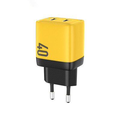 Ładowarka Sieciowa 2x USB-C Super Fast Charger Gan 40 W Wekome Wp - U128 Żółty