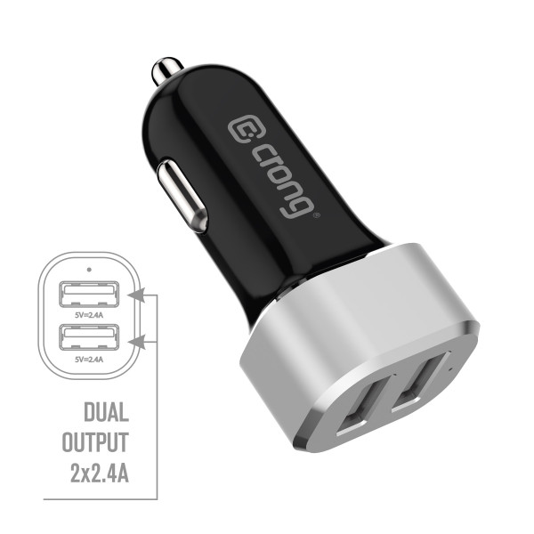 Ładowarka Samochodowa 2x USB 2.4A Crong Power Car Charger 24 W Czarny