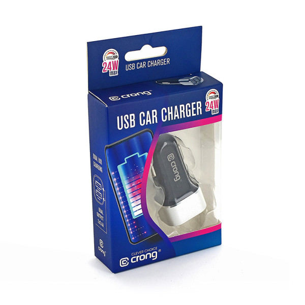 Ładowarka Samochodowa 2x USB 2.4A Crong Power Car Charger 24 W Czarny