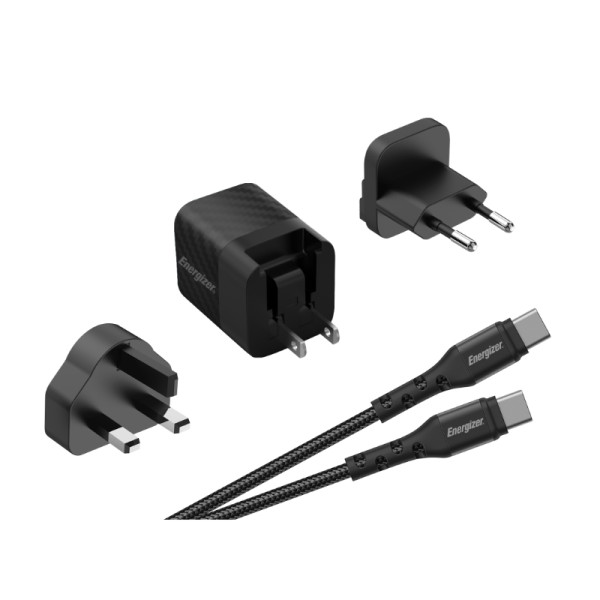 Ładowarka Sieciowa Multiplug EU / UK / US Gan USB-C 20 W Pd + Kabel USB-C Energizer Ultimate Czarny