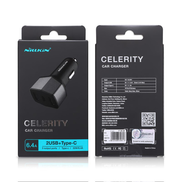 Ładowarka Samochodowa 2x USB + USB-C 32 W Nillkin Celerity Car Charger Złoty