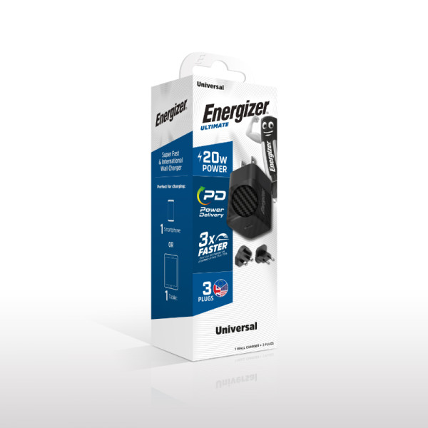 Ładowarka Sieciowa Multiplug EU / UK / US Gan USB-C 20 W Pd Energizer Ultimate Czarny