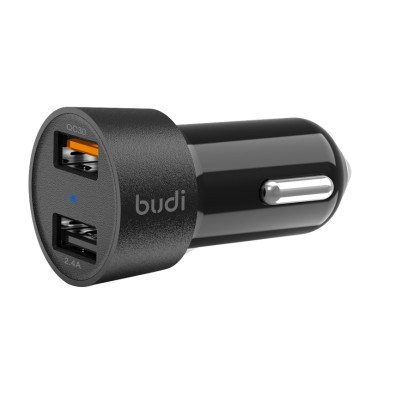 Ładowarka Samochodowa 2x USB 30 W. QC3.0 Budi Czarny