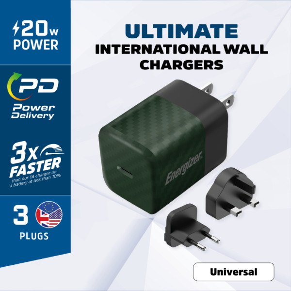 Ładowarka Sieciowa Multiplug EU / UK / US Gan USB-C 20 W Pd Energizer Ultimate Zielony