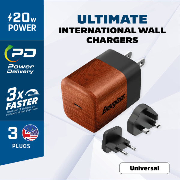 Ładowarka Sieciowa Multiplug EU / UK / US Gan USB-C 20 W Pd Energizer Ultimate Brązowy