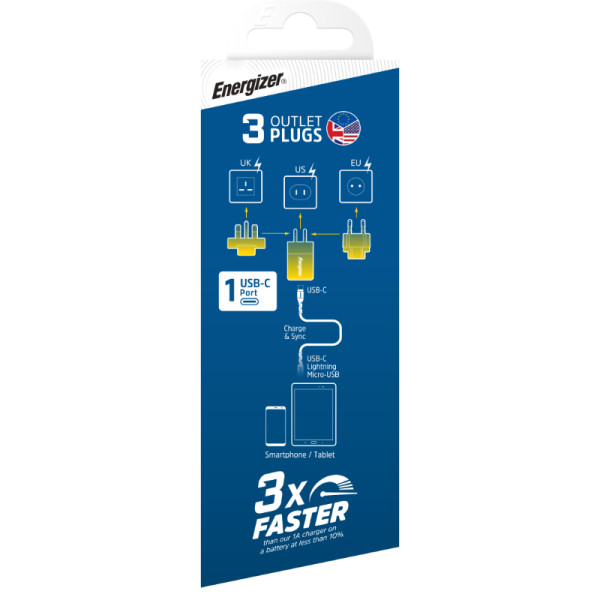 Ładowarka Sieciowa Multiplug EU / UK / US Gan USB-C 20 W Pd Energizer Ultimate Brązowy