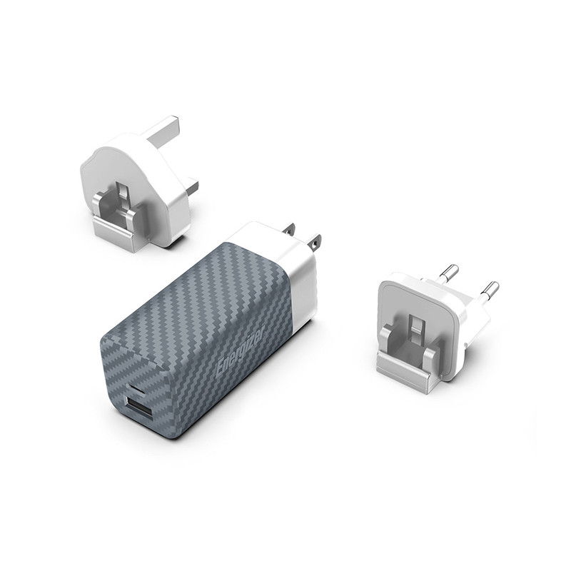 Ładowarka Sieciowa Multiplug EU / UK / US Gan USB-C & USB-A 65 W Pd Energizer Ultimate Srebrny