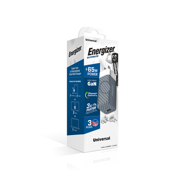 Ładowarka Sieciowa Multiplug EU / UK / US Gan USB-C & USB-A 65 W Pd Energizer Ultimate Srebrny