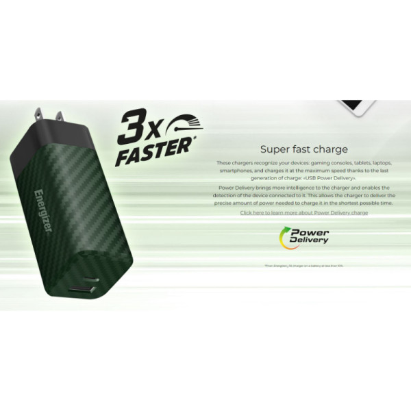 Ładowarka Sieciowa Multiplug EU / UK / US Gan USB-C & USB-A 65 W Pd Energizer Ultimate Srebrny