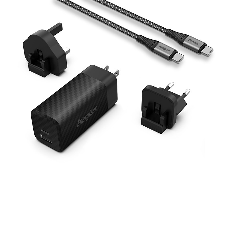Ładowarka Sieciowa Multiplug EU / UK / US Gan USB-C & USB-A 65 W Pd + Kabel USB-C Energizer Ultimate Czarny