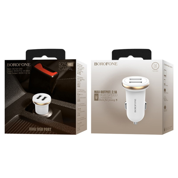 Ładowarka Samochodowa 2x USB Borofone Biały