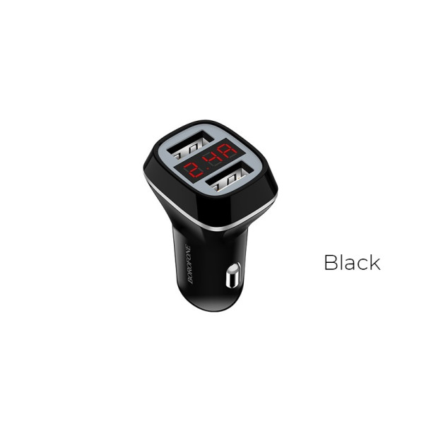 Ładowarka Samochodowa 2x USB Z Wyświetlaczem Lcd Borofone Czarny