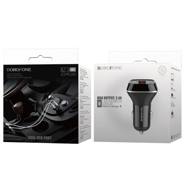 Ładowarka Samochodowa 2x USB Z Wyświetlaczem Lcd Borofone Czarny
