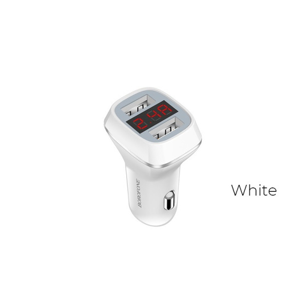 Ładowarka Samochodowa 2x USB Z Wyświetlaczem Lcd Borofone Biały