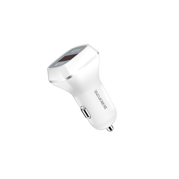 Ładowarka Samochodowa 2x USB Z Wyświetlaczem Lcd Borofone Biały