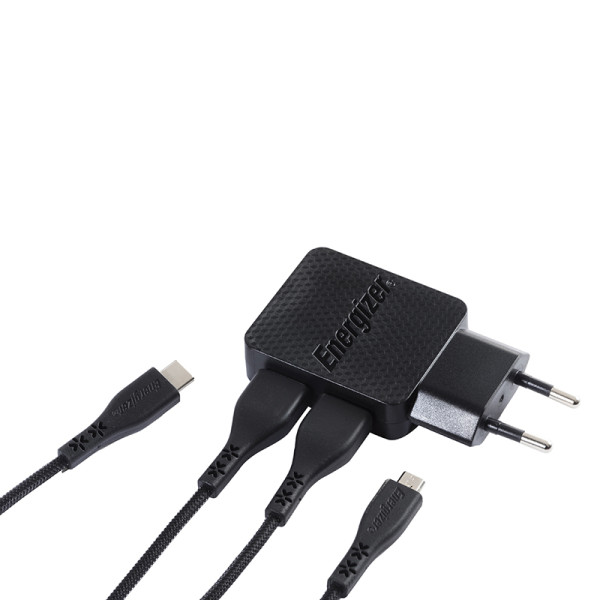 Ładowarka Sieciowa 2x USB-A 12 W + Kabel USB-C & Micro USB Energizer Hardcase Czarny