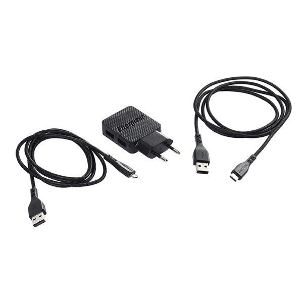 Ładowarka Sieciowa 2x USB-A 12 W + Kabel USB-C & Micro USB Energizer Hardcase Czarny