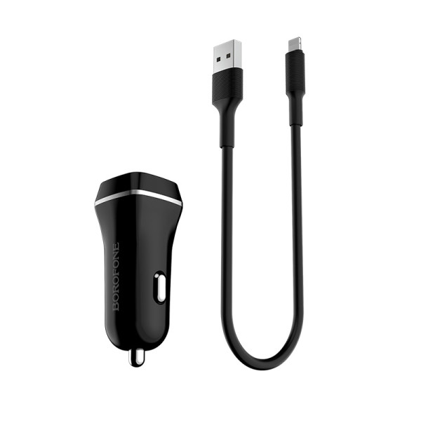 Ładowarka Samochodowa 2x USB Kabel Lightning W Zestawie Borofone Czarny