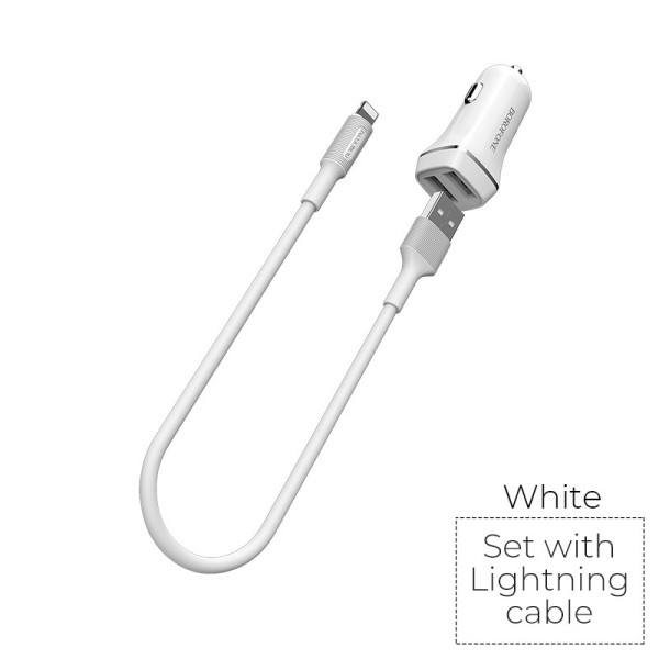 Ładowarka Samochodowa 2x USB Kabel Lightning W Zestawie Borofone Biały