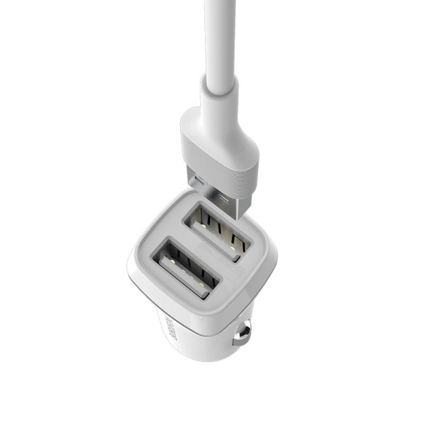 Ładowarka Samochodowa 2x USB Kabel Lightning W Zestawie Borofone Biały