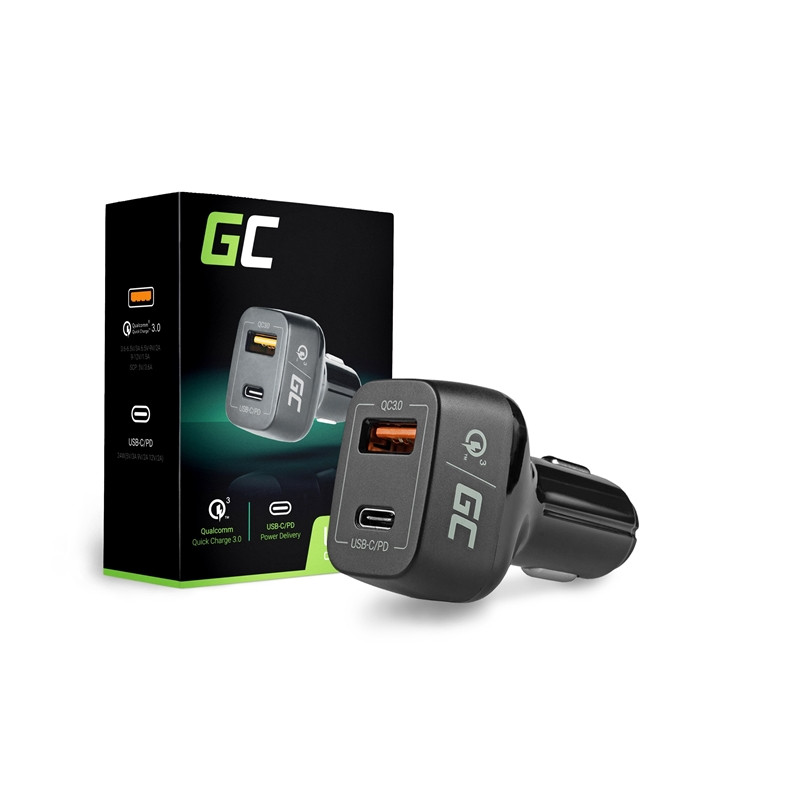 Ładowarka Samochodowa USB-C Power Delivery + USB Quick Charge 3.0 Green Cell Czarny
