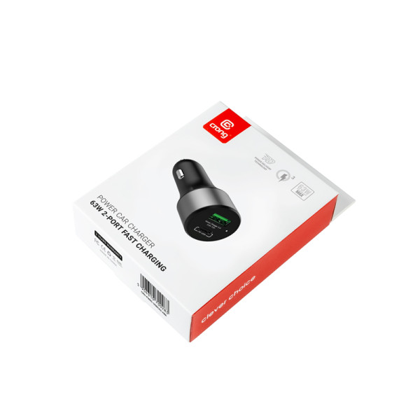 Ładowarka Samochodowa USB-C Pd 45 W + USB QC 3.0 18 W Crong Power Car Charger 63W Czarny