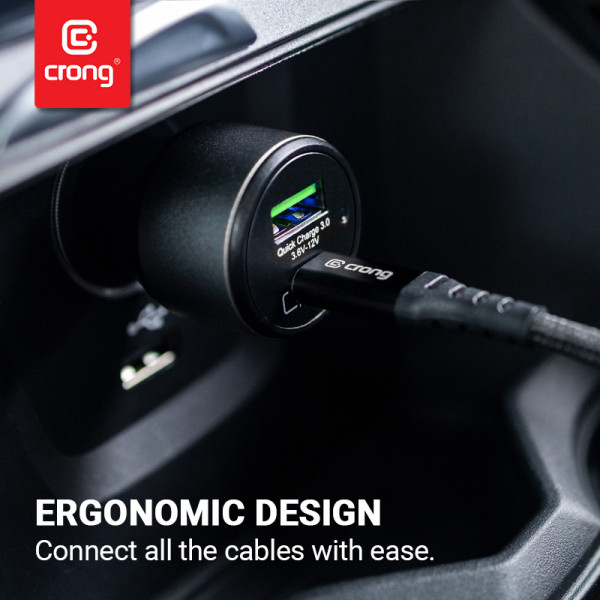 Ładowarka Samochodowa USB-C Pd 45 W + USB QC 3.0 18 W Crong Power Car Charger 63W Czarny