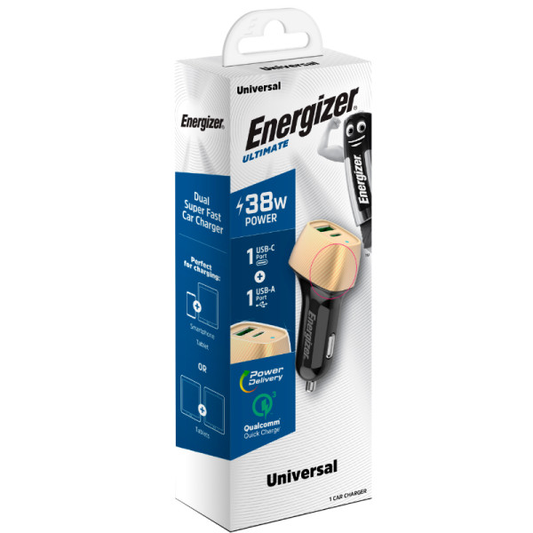 Ładowarka Samochodowa USB-C & USB-A 38 W Pd + QC 3.0 Energizer Ultimate Złoty