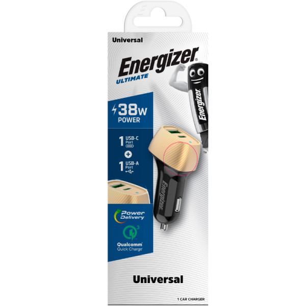 Ładowarka Samochodowa USB-C & USB-A 38 W Pd + QC 3.0 Energizer Ultimate Złoty