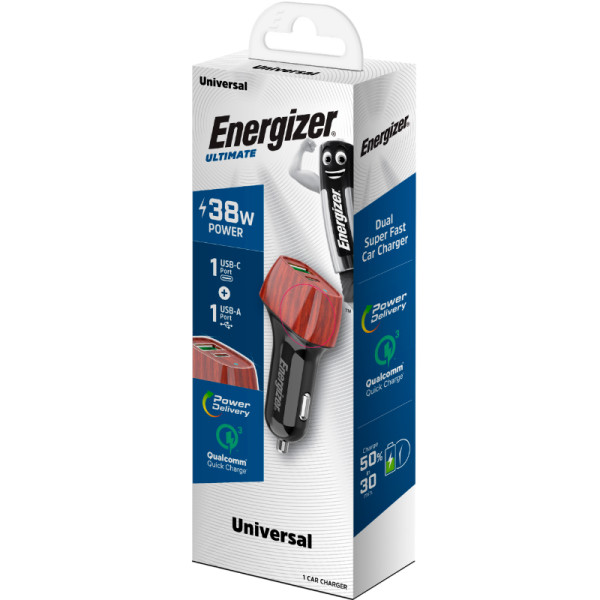Ładowarka Samochodowa USB-C & USB-A 38 W Pd + QC 3.0 Energizer Ultimate Brązowy