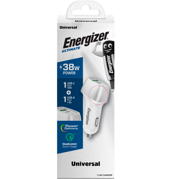 Ładowarka Samochodowa USB-C & USB-A 38 W Pd + QC 3.0 Energizer Ultimate Biały
