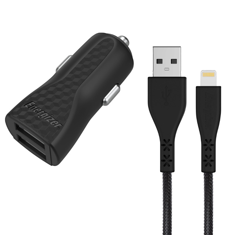 Ładowarka Samochodowa 2x USB-A 17 W 3.4A + Kabel Lightning Certyfikat Mfi Energizer Hardcase Czarny